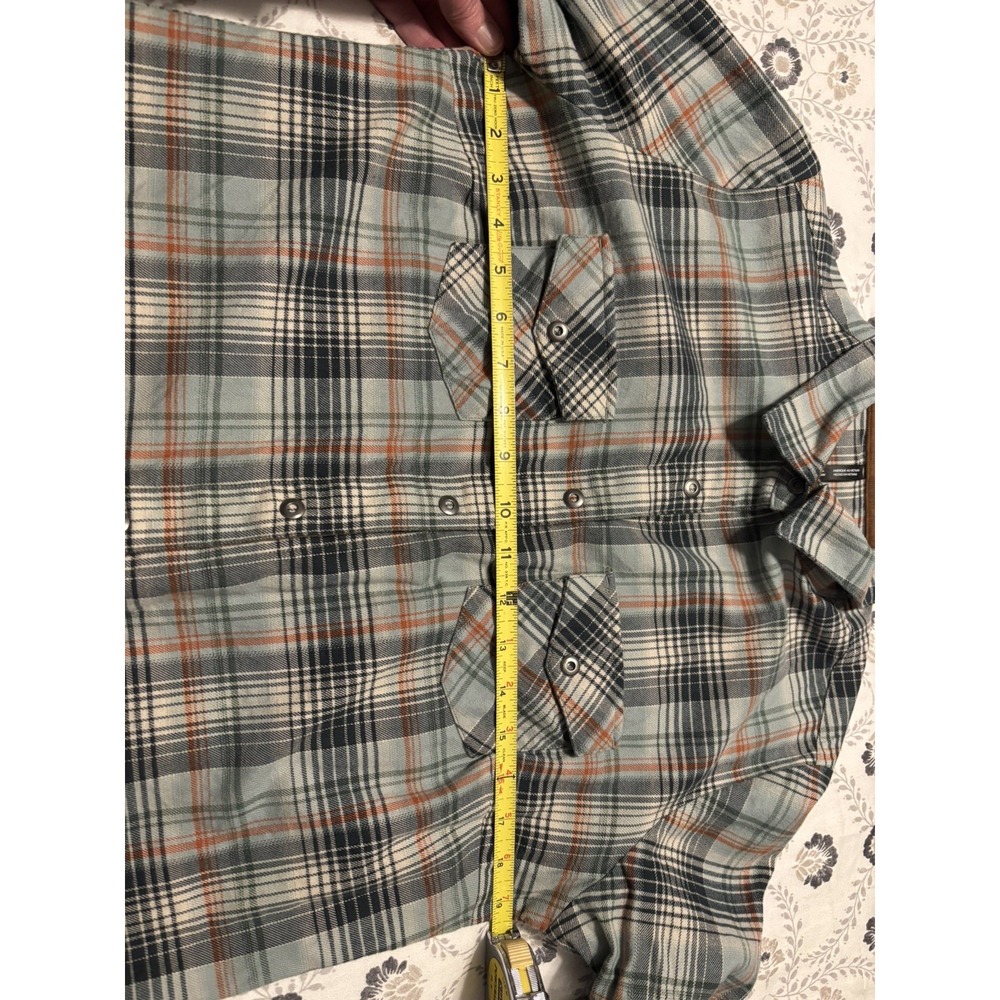 KUHL Tess Corduroy Trim Medium Flannel Shirt Womens Small Snap Front Green Plaid - Picture 7 of 7